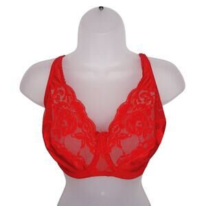 Vintage Victoria's Secret Gold Label Bra Lace 36DD Coral Red USA Nylon Underwire